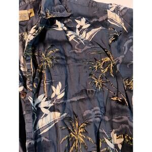 High Surf Mens XL Blue‎ Tropical Hawaiian Map Palm Tree Cotton Button Down Shirt
